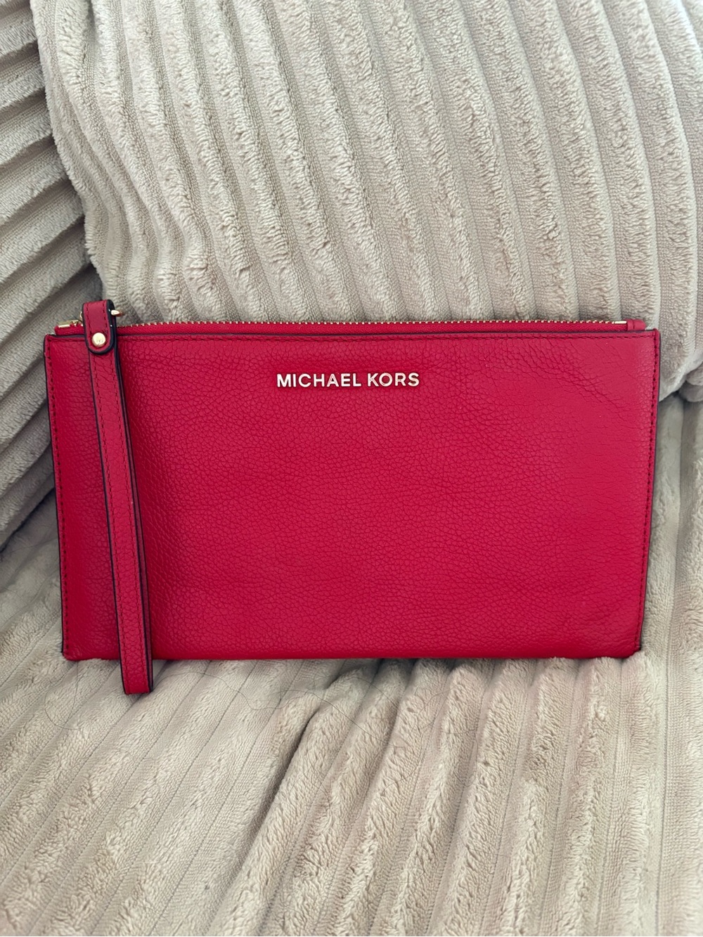 Michael Kors Red Pebbled Leather Wristlet Clutch